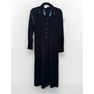 Gotcha Covered Vtg Maxi Dress Modest Black Velour Pleated Bodice Sz 8 USA Witchy